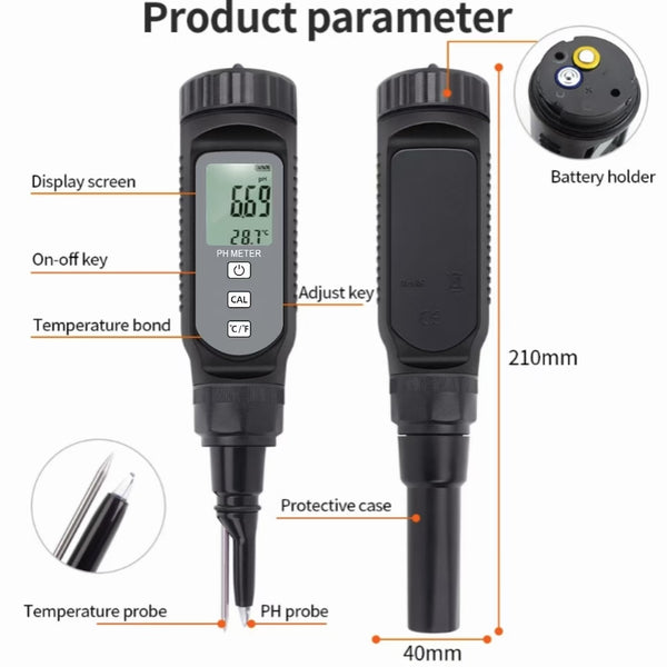 High Sensitivity PH + Temp Meter Pen: Water For Food and Soil Quality Testing